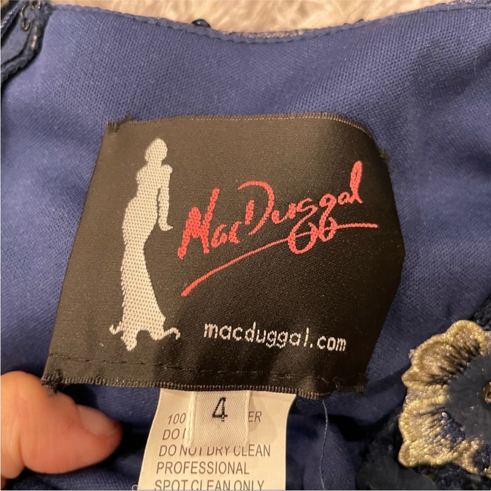 Mac Duggal 67809 Lace Floral Low V-neck Cocktail Midi Dress Gown Midnight 4 - Picture 7 of 10